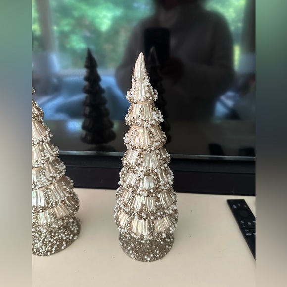 Holiday Antique Silver Mercury Glass Tree Bejeweled Pearls Beads Ornaments OoAK - Picture 4 of 6